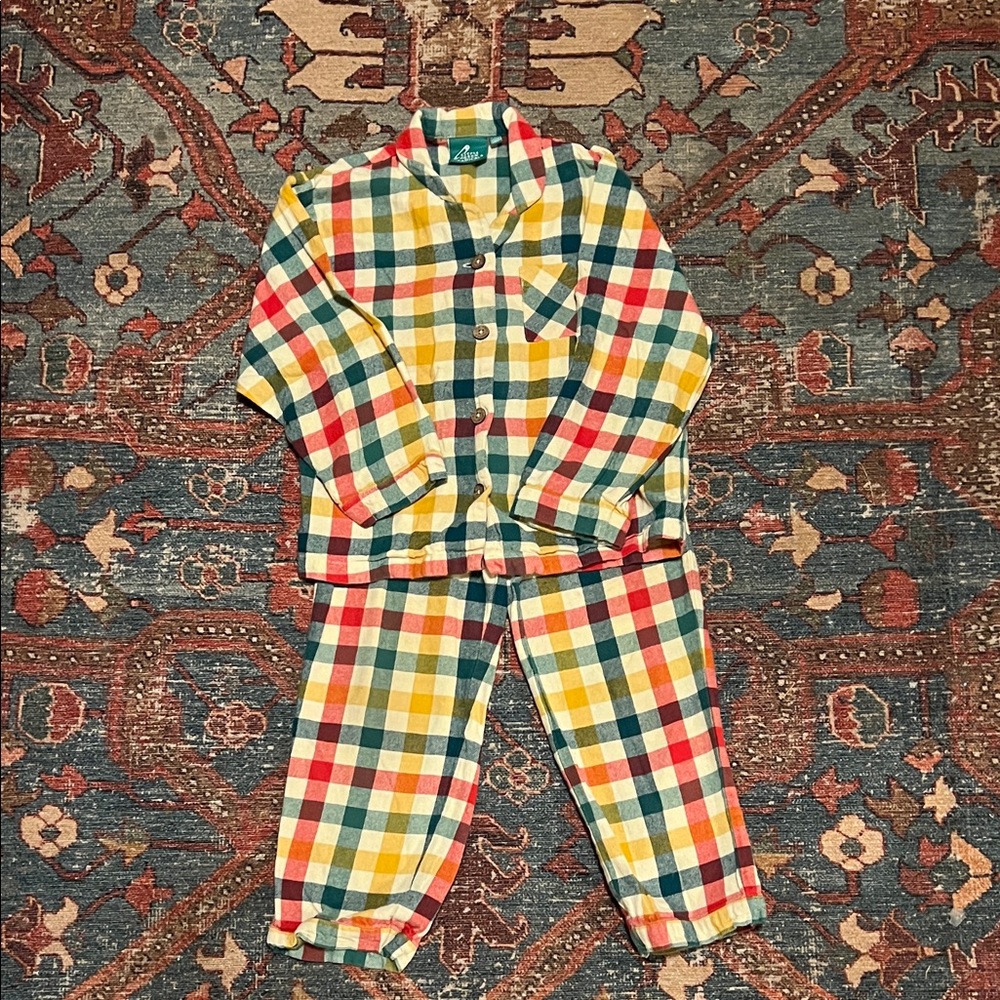 Little Green Radicals Multicolor Plaid Kids Pajama Set